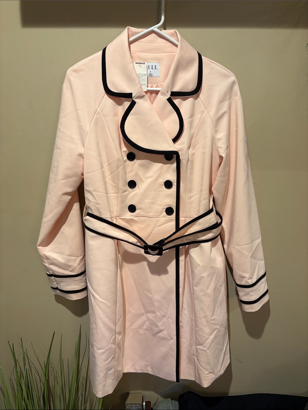 NWT Pale Pink Trench Coat with Black Trim